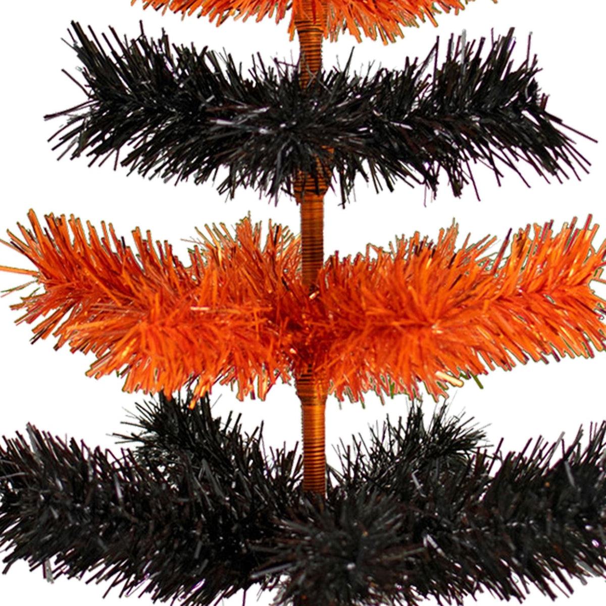 Halloween-themed Orange and Black Layered Tinsel Christmas Trees on sale at leedisplay.com