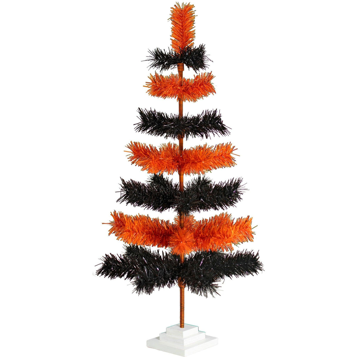 Halloween-themed Orange and Black Layered Tinsel Christmas Trees on sale at leedisplay.com