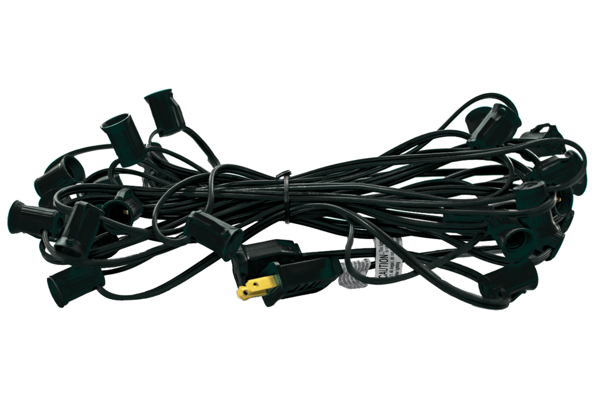 Lee Display's 25FT Length Black Cord w/ 12in spacing between each socket.