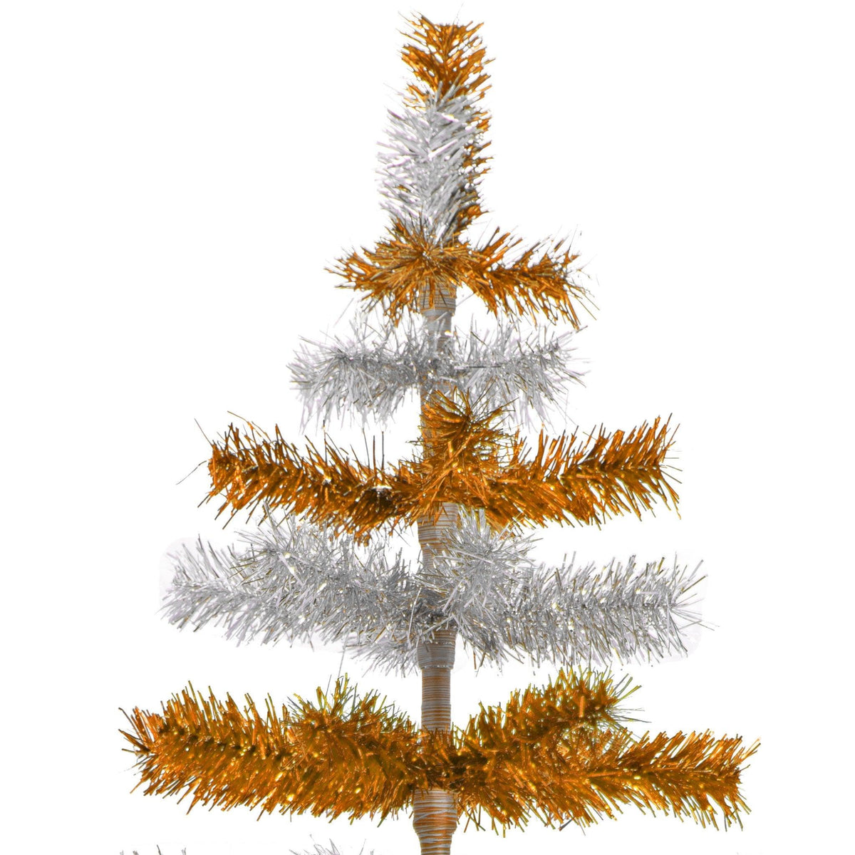 Orange & Silver Layered Tinsel Christmas Trees! Decorate for the holidays with a Shiny Orange and Metallic Silver retro-style Christmas Tree. On sale now at leedisplay.com