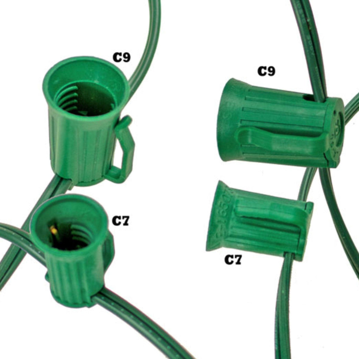 Patio String Light Cords are sold in 25FT - 50FT Lengths.  Custom length cords fit every size patio and backyard!   Shop for Green and White Wire Sets now at leedisplay.com