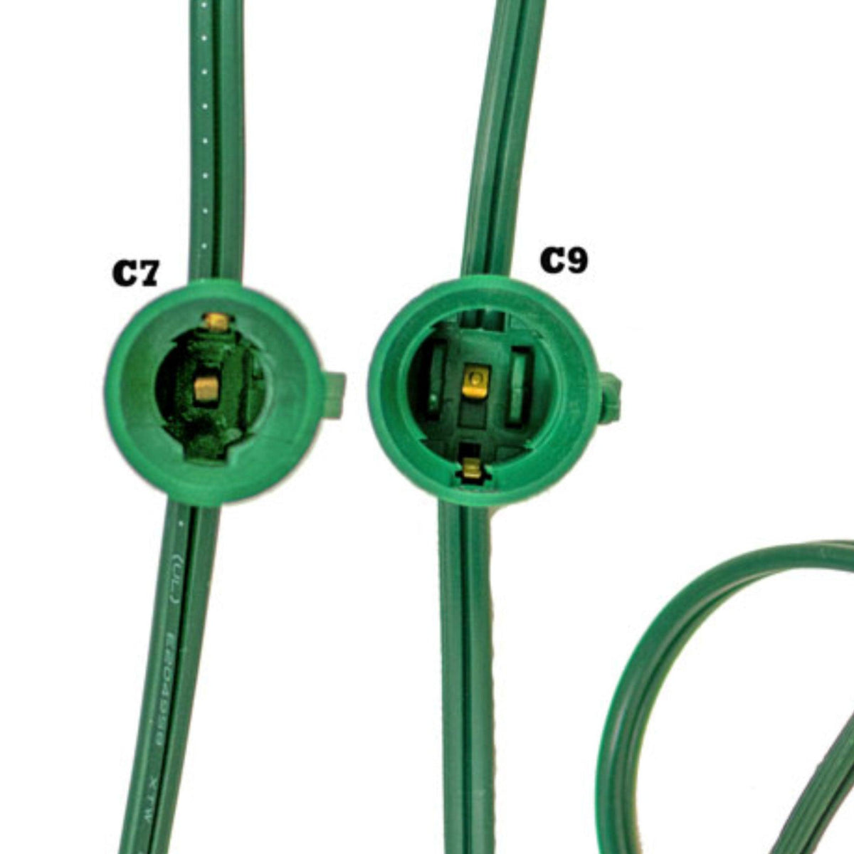 Patio String Light Cords are sold in 25FT - 50FT Lengths.  Custom length cords fit every size patio and backyard!   Shop for Green and White Wire Sets now at leedisplay.com