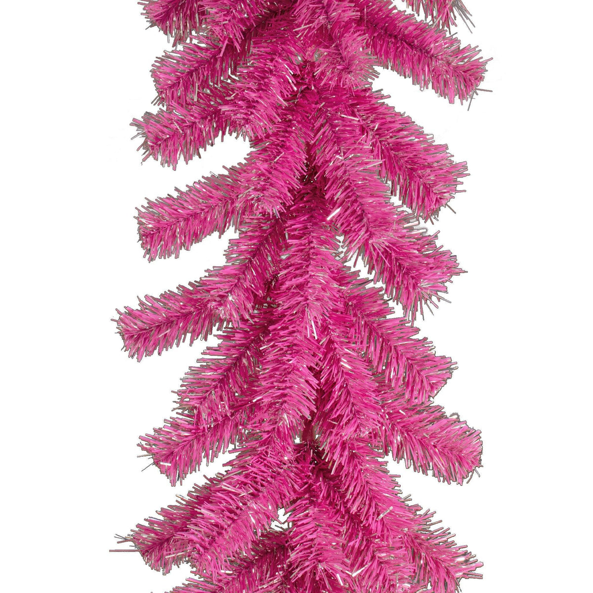   Shop for Lee Display's brand new 6FT Pink and Silver Tinsel Brush Garlands on sale now at leedisplay.com.  Photo of handing garland