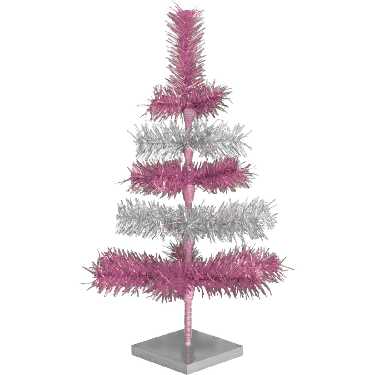 Pink & Silver Layered Tinsel Christmas Trees made by hand in the USA on sale at leedisplay.com