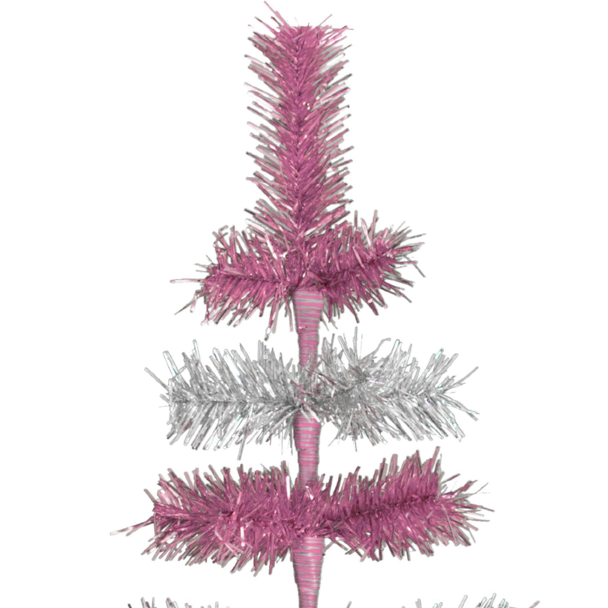 Pink & Silver Layered Tinsel Christmas Trees made by hand in the USA on sale at leedisplay.com