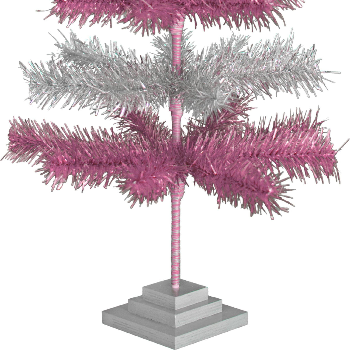 Pink & Silver Layered Tinsel Christmas Trees made by hand in the USA on sale at leedisplay.com