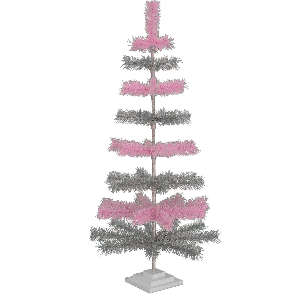 48in tall Pink & Silver Layered Tinsel Christmas Trees made by hand in the USA on sale at leedisplay.com