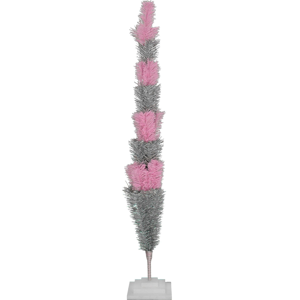 48in tall Pink & Silver Layered Tinsel Christmas Trees made by hand in the USA on sale at leedisplay.com