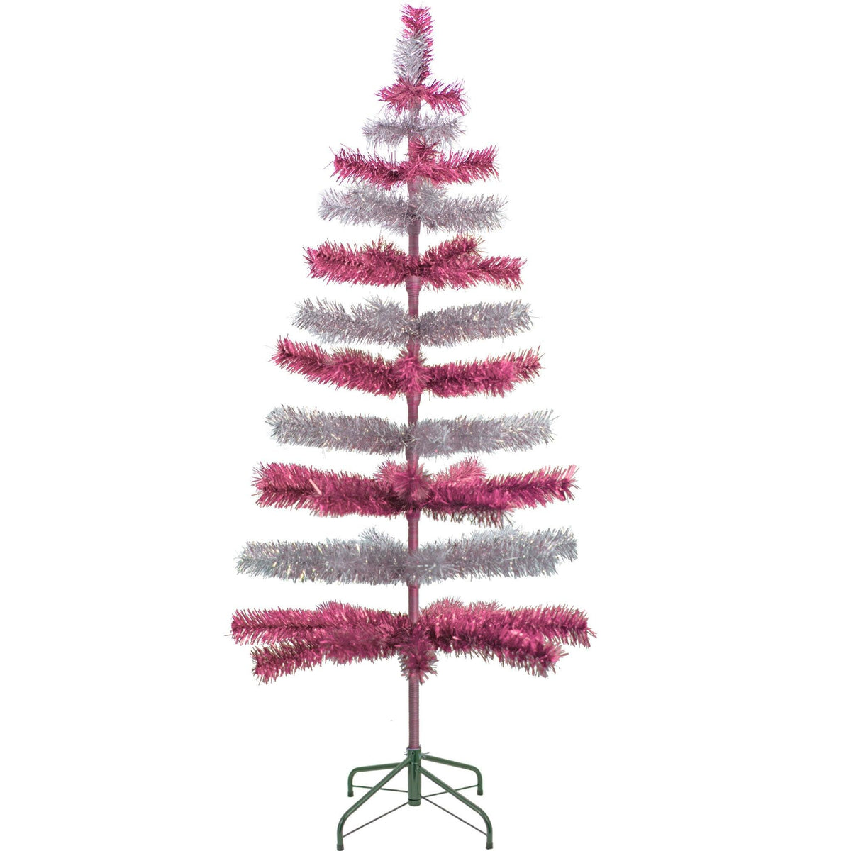 Pink & Silver Layered Tinsel Christmas Trees made by hand in the USA on sale at leedisplay.com