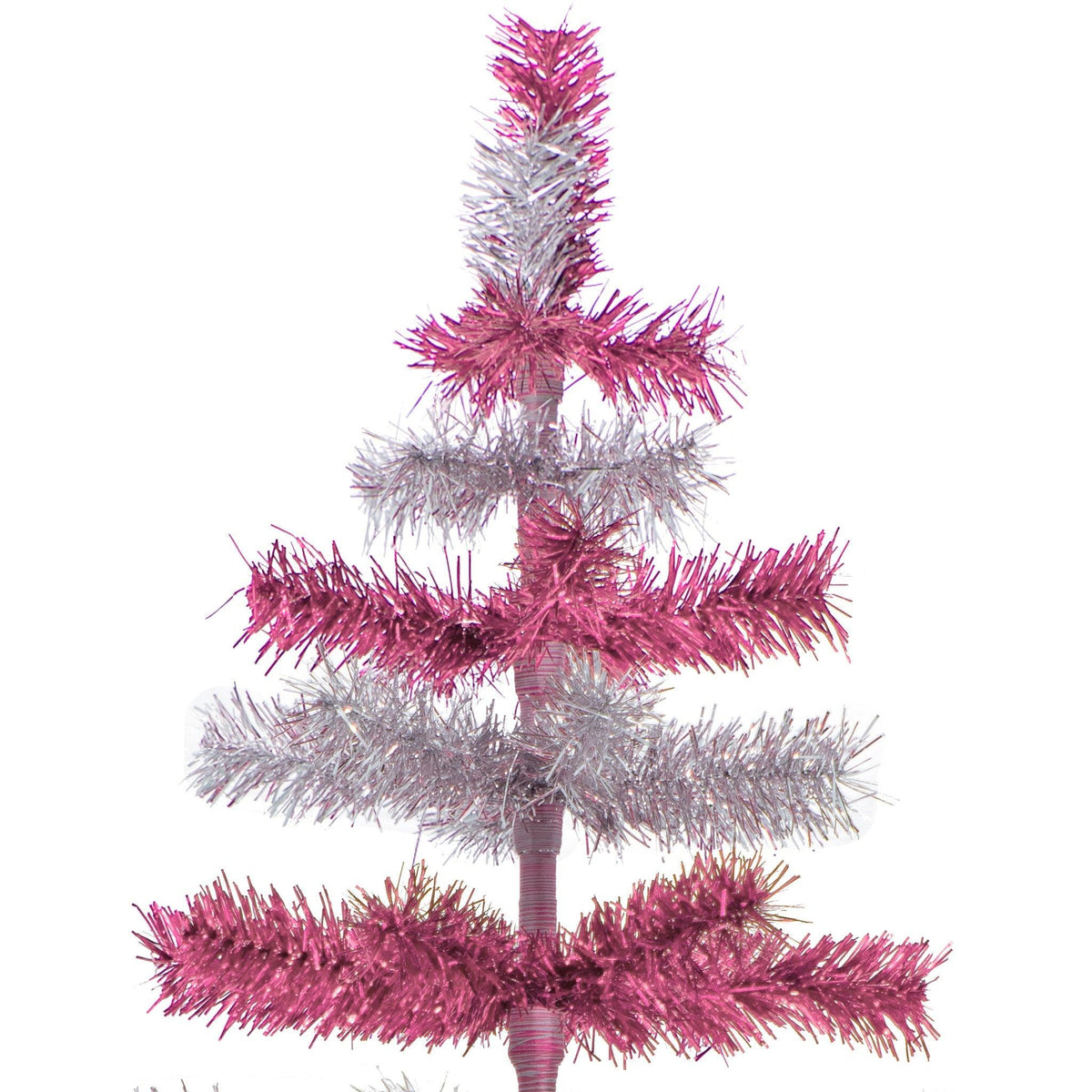 Pink & Silver Layered Tinsel Christmas Trees made by hand in the USA on sale at leedisplay.com