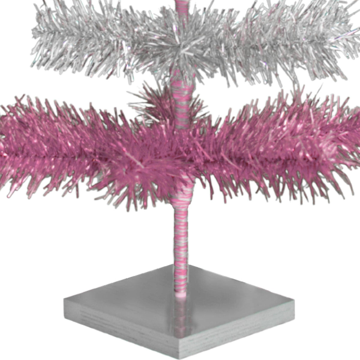 Pink & Silver Layered Tinsel Christmas Trees made by hand in the USA on sale at leedisplay.com