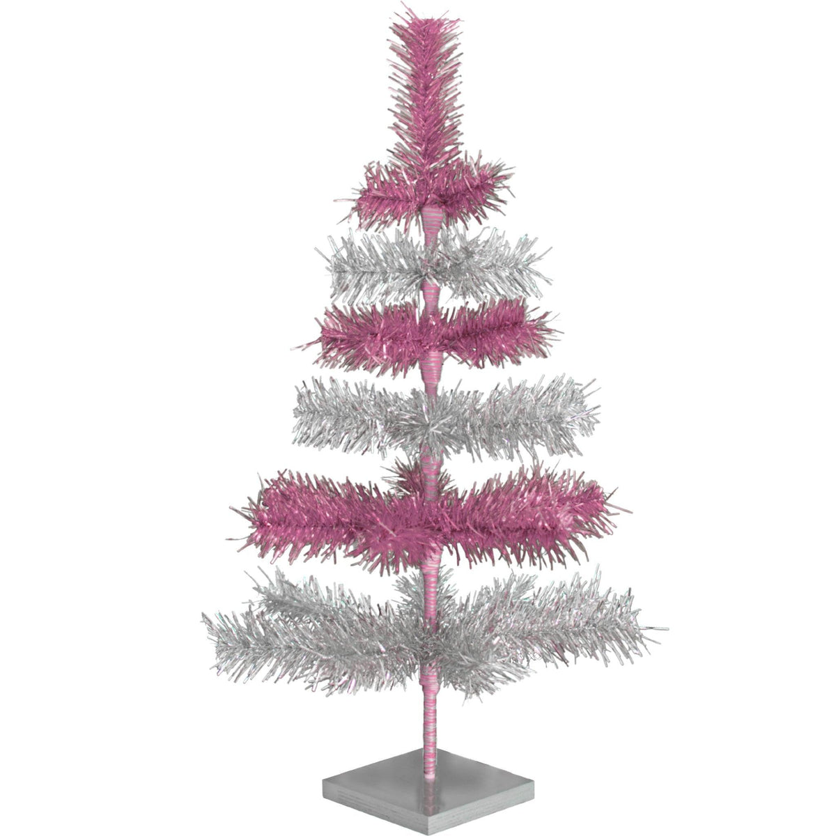 Pink & Silver Layered Tinsel Christmas Trees made by hand in the USA on sale at leedisplay.com