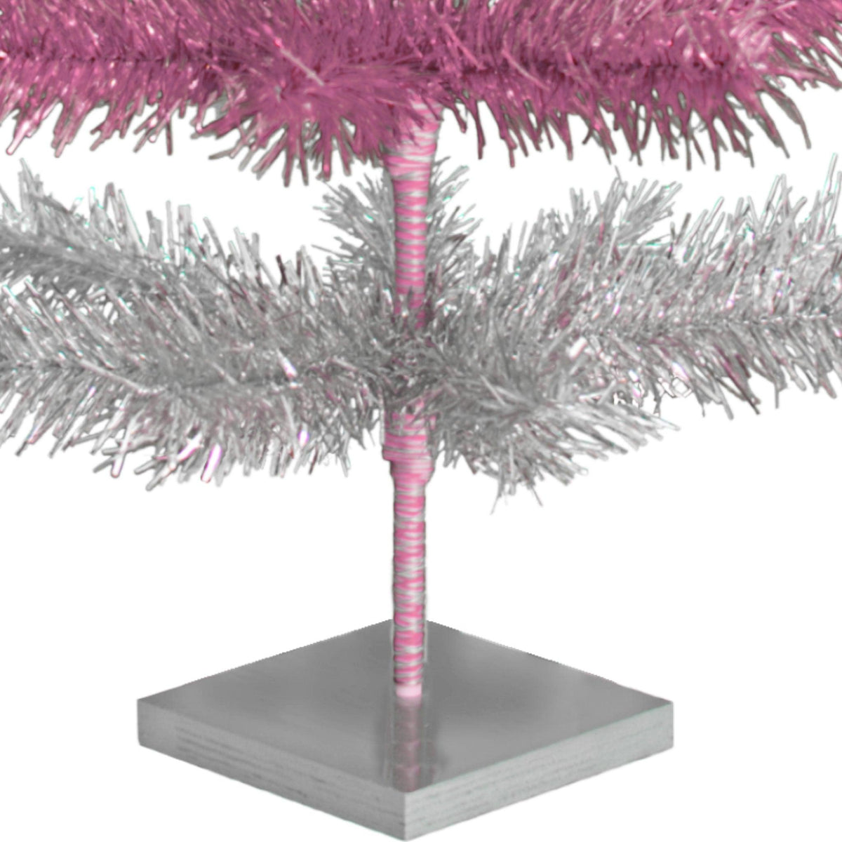 Pink & Silver Layered Tinsel Christmas Trees made by hand in the USA on sale at leedisplay.com