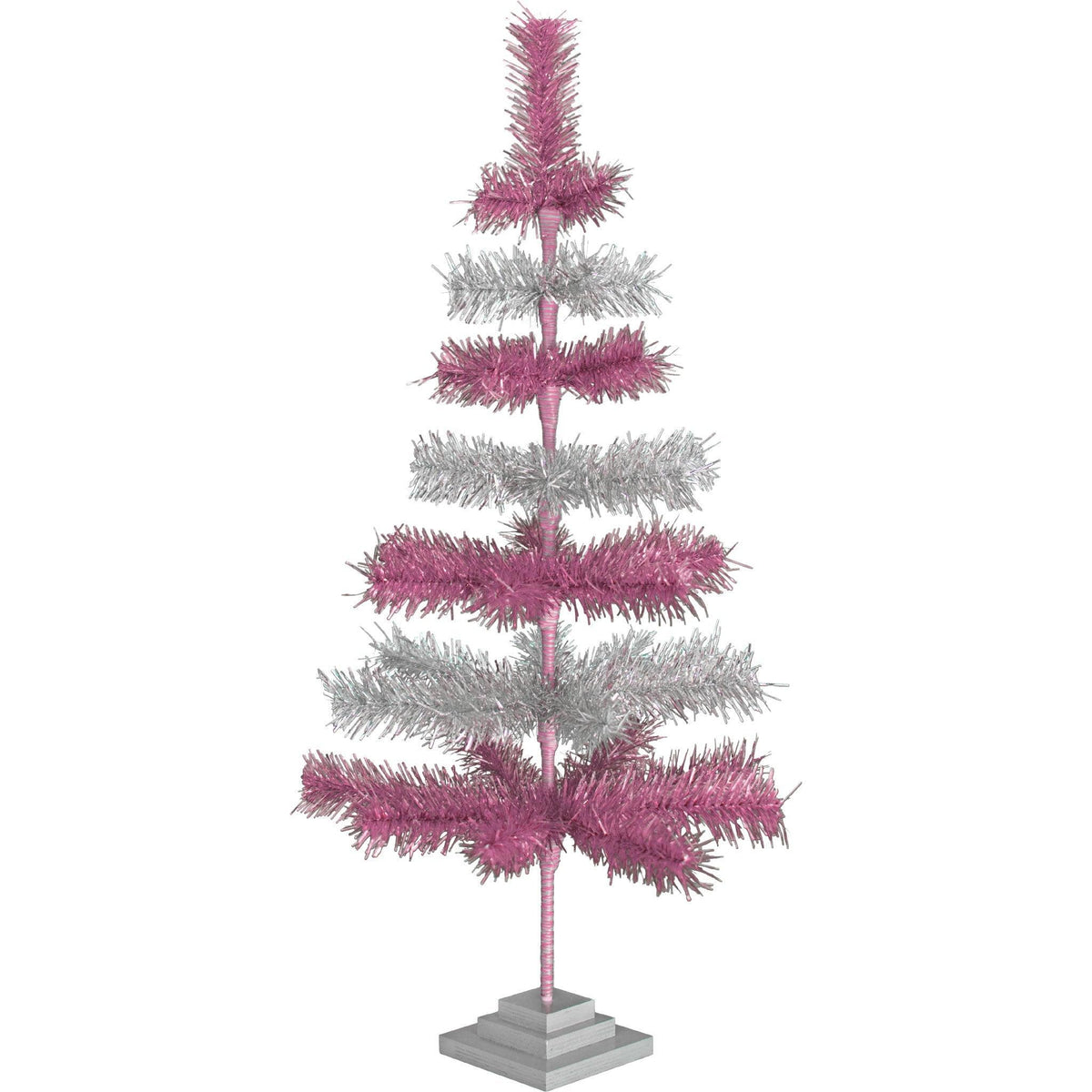 Pink & Silver Layered Tinsel Christmas Trees made by hand in the USA on sale at leedisplay.com