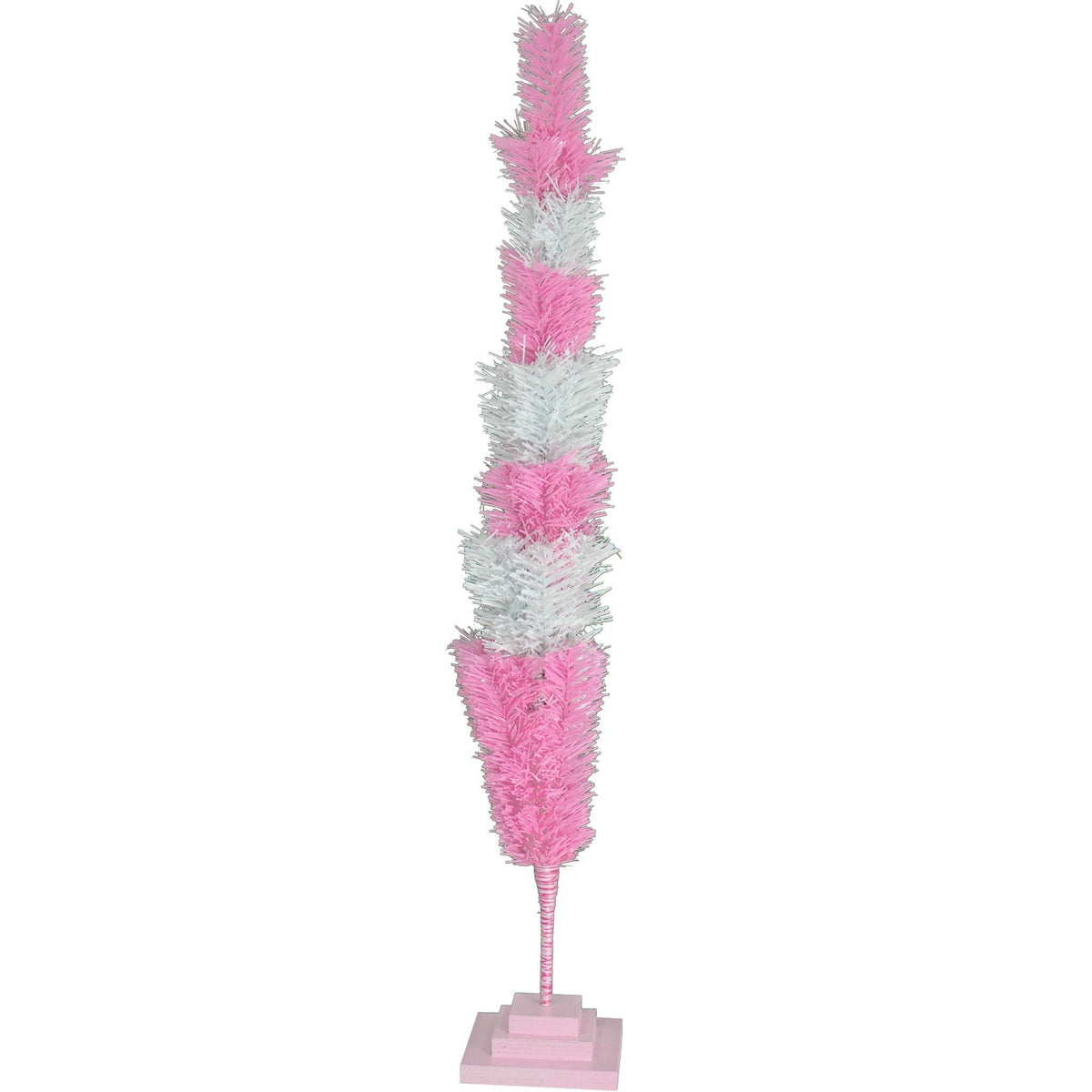 Pink & White Layered Tinsel Christmas Trees!    Decorate for the holidays with a Shiny Pink and Matte White retro-style Christmas Tree.  Incorporate a little purple and white into your holiday decorations this year. On sale at leedisplay.com