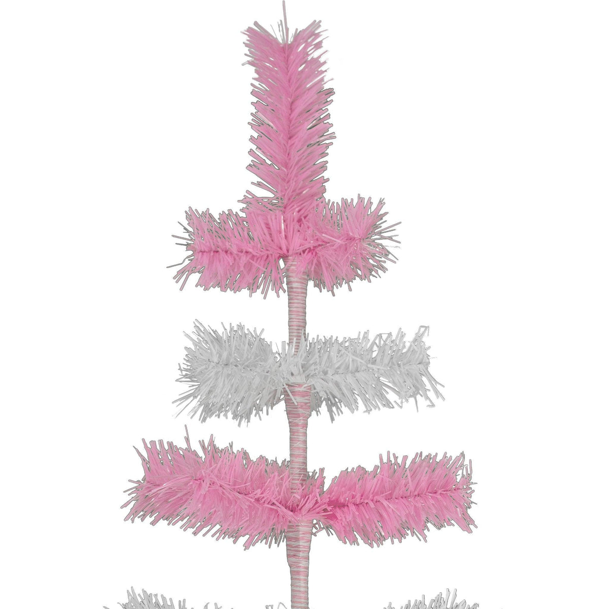 Pink & White Layered Tinsel Christmas Trees!    Decorate for the holidays with a Shiny Pink and Matte White retro-style Christmas Tree.  Incorporate a little purple and white into your holiday decorations this year. On sale at leedisplay.com