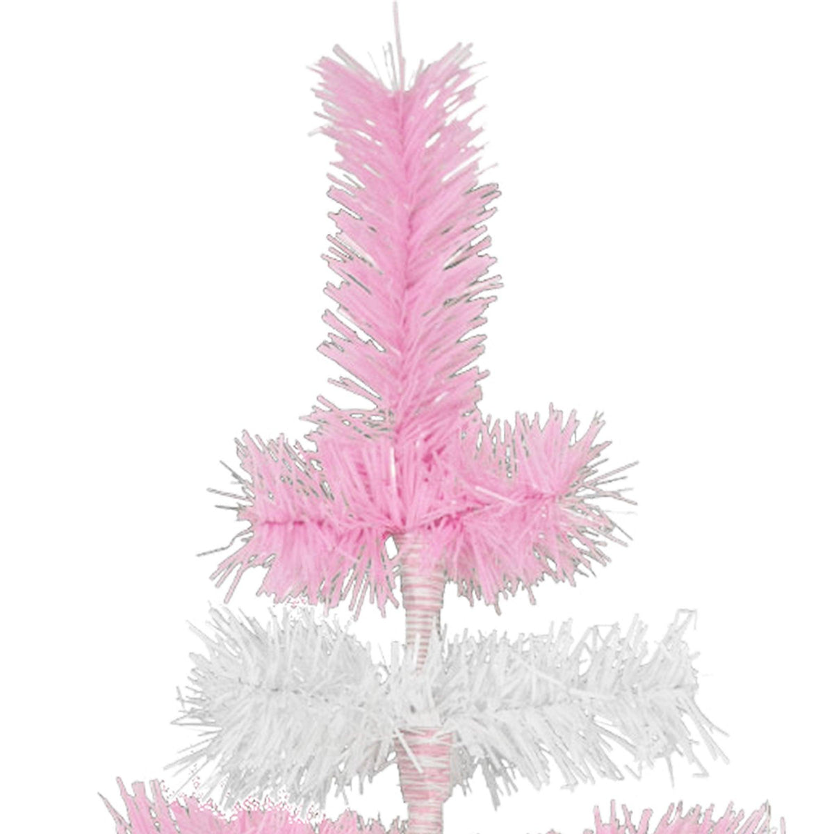 Pink & White Layered Tinsel Christmas Trees! Decorate for the holidays with a Shiny Pink and Matte White retro-style Christmas Tree. Incorporate a little purple and white into your holiday decorations this year. On sale at leedisplay.com