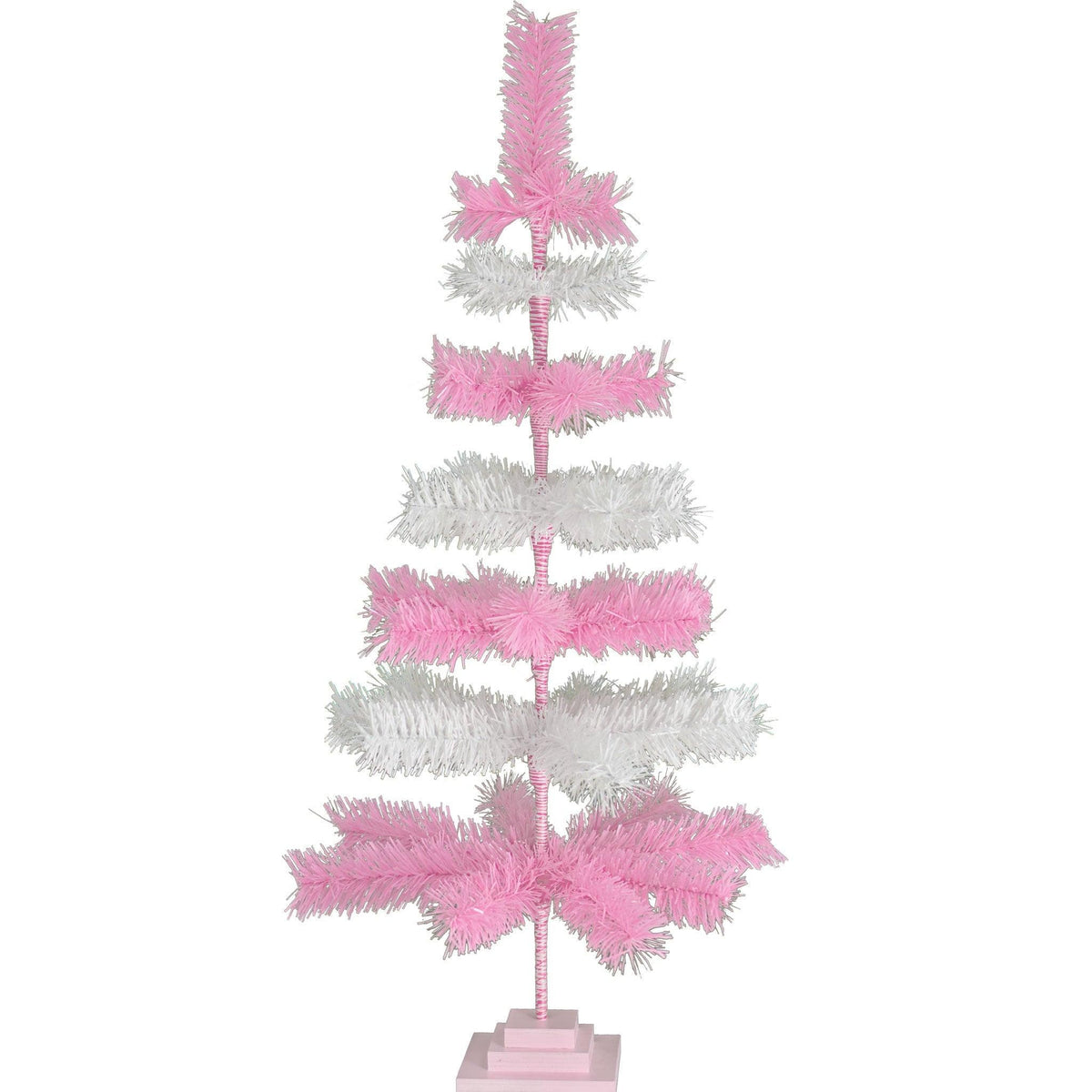 Pink & White Layered Tinsel Christmas Trees!    Decorate for the holidays with a Shiny Pink and Matte White retro-style Christmas Tree.  Incorporate a little purple and white into your holiday decorations this year. On sale at leedisplay.com