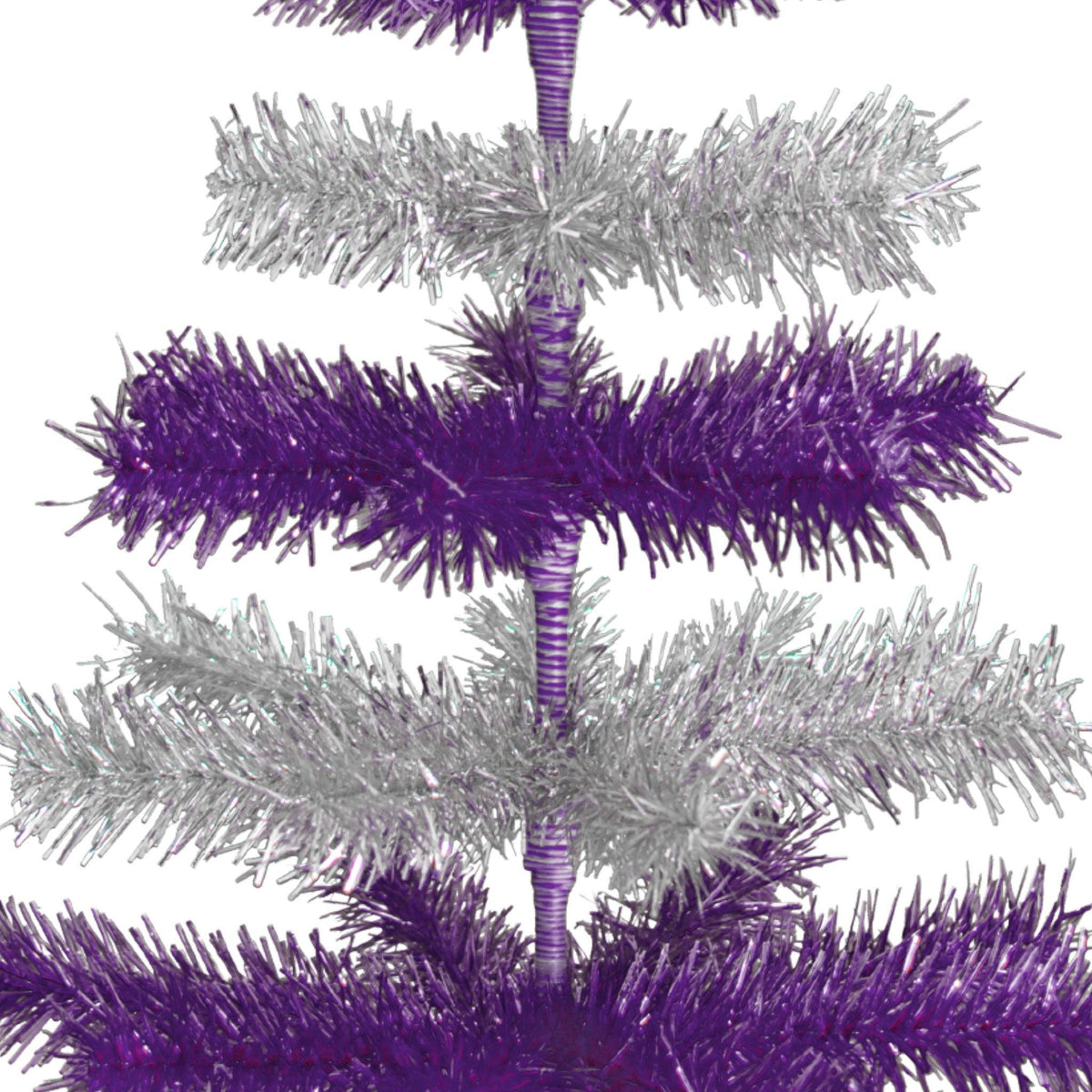 Purple & Silver Layered Tinsel Christmas Trees!    Decorate for the holidays with a Shiny Purple and Metallic Silver retro-style Christmas Tree.  On sale now at leedisplay.com