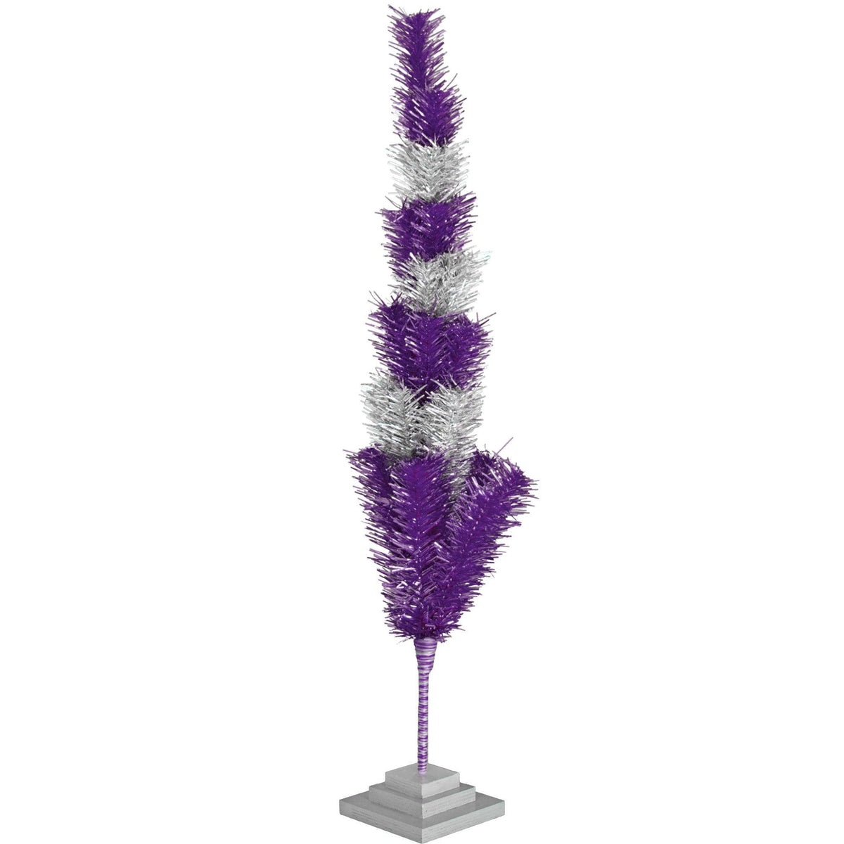 Purple & Silver Layered Tinsel Christmas Trees!    Decorate for the holidays with a Shiny Purple and Metallic Silver retro-style Christmas Tree.  On sale now at leedisplay.com