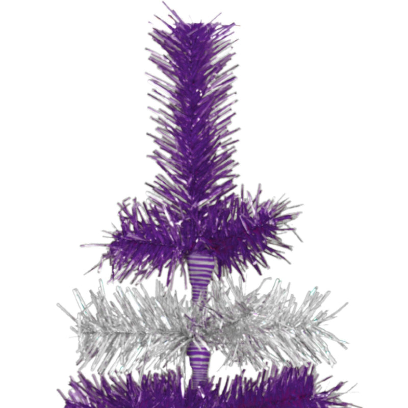 Purple & Silver Layered Tinsel Christmas Trees!    Decorate for the holidays with a Shiny Purple and Metallic Silver retro-style Christmas Tree.  On sale now at leedisplay.com