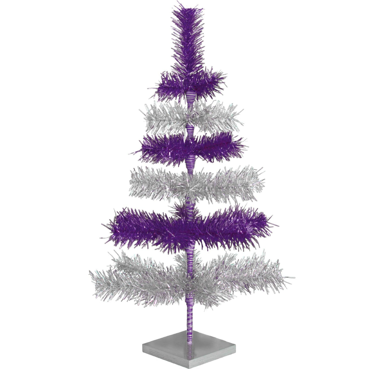 Purple & Silver Layered Tinsel Christmas Trees!    Decorate for the holidays with a Shiny Purple and Metallic Silver retro-style Christmas Tree.  On sale now at leedisplay.com