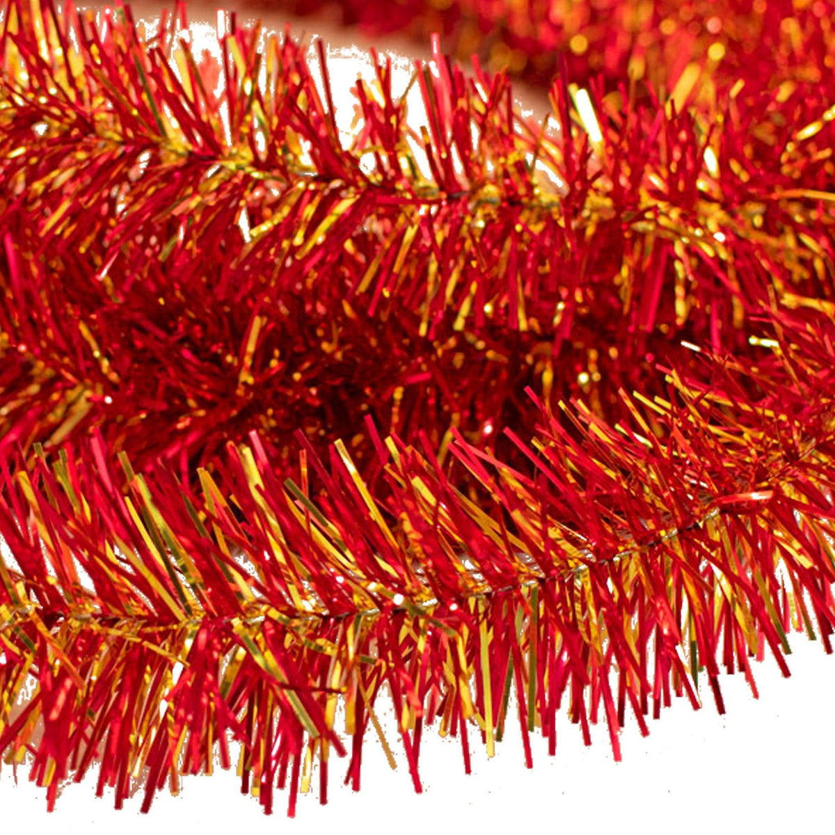 Lee Display's brand new 25ft Shiny Red and Gold Tinsel Garlands and Fringe Embellishments on sale now at leedisplay.com