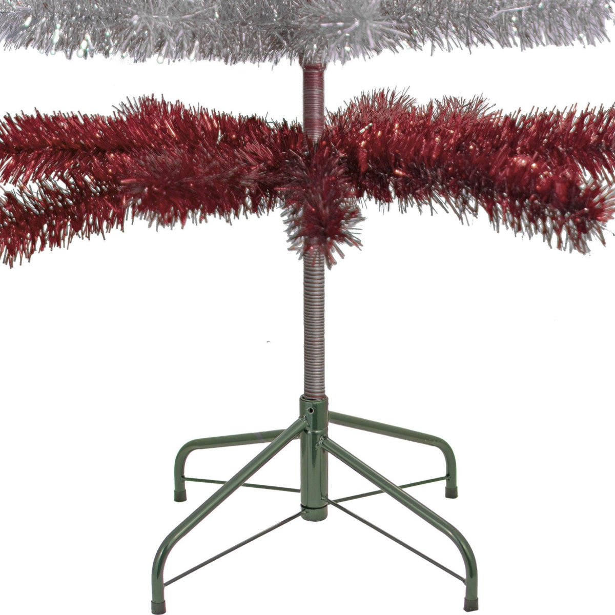 Red & Silver Layered Tinsel Christmas Trees!    Decorate for the holidays with a Shiny Red and Metallic Silver retro-style Christmas Tree.  On sale now at leedisplay.com