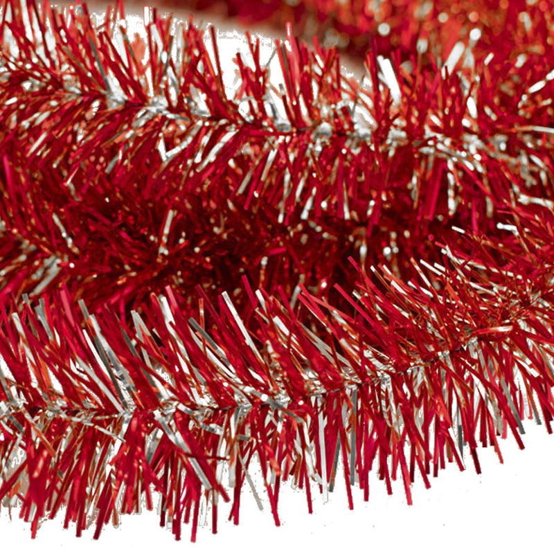 Lee Display's brand new 25ft Shiny Red and Metallic Silver Tinsel Garlands and Fringe Embellishments on sale at leedisplay.com