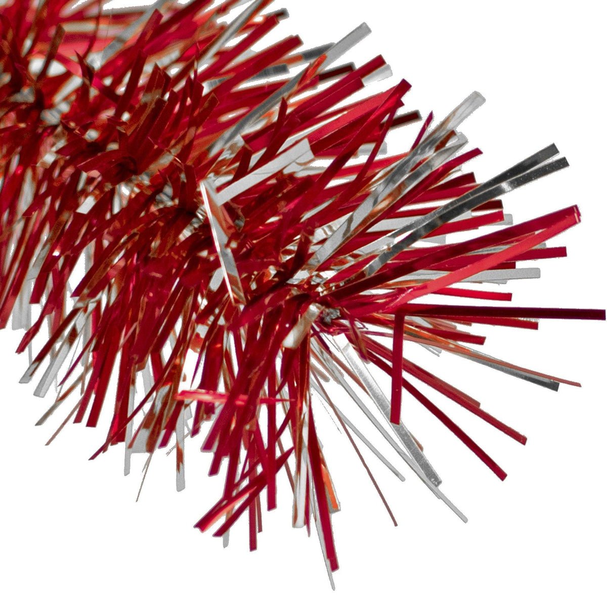 Lee Display's brand new 25ft Shiny Red and Metallic Silver Tinsel Garlands and Fringe Embellishments on sale at leedisplay.com