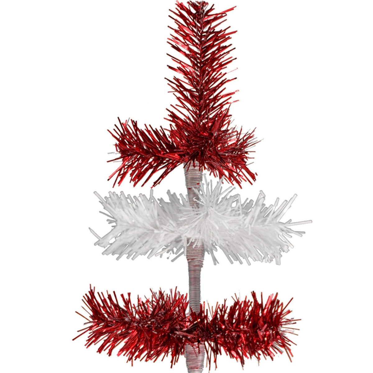 Red & White Layered Tinsel Christmas Trees!    Decorate for the holidays with a Shiny Red and Matte White retro-style Christmas Tree.  Incorporate a little white and blue into your holiday decorations this year.  Shop now at leedisplay.com