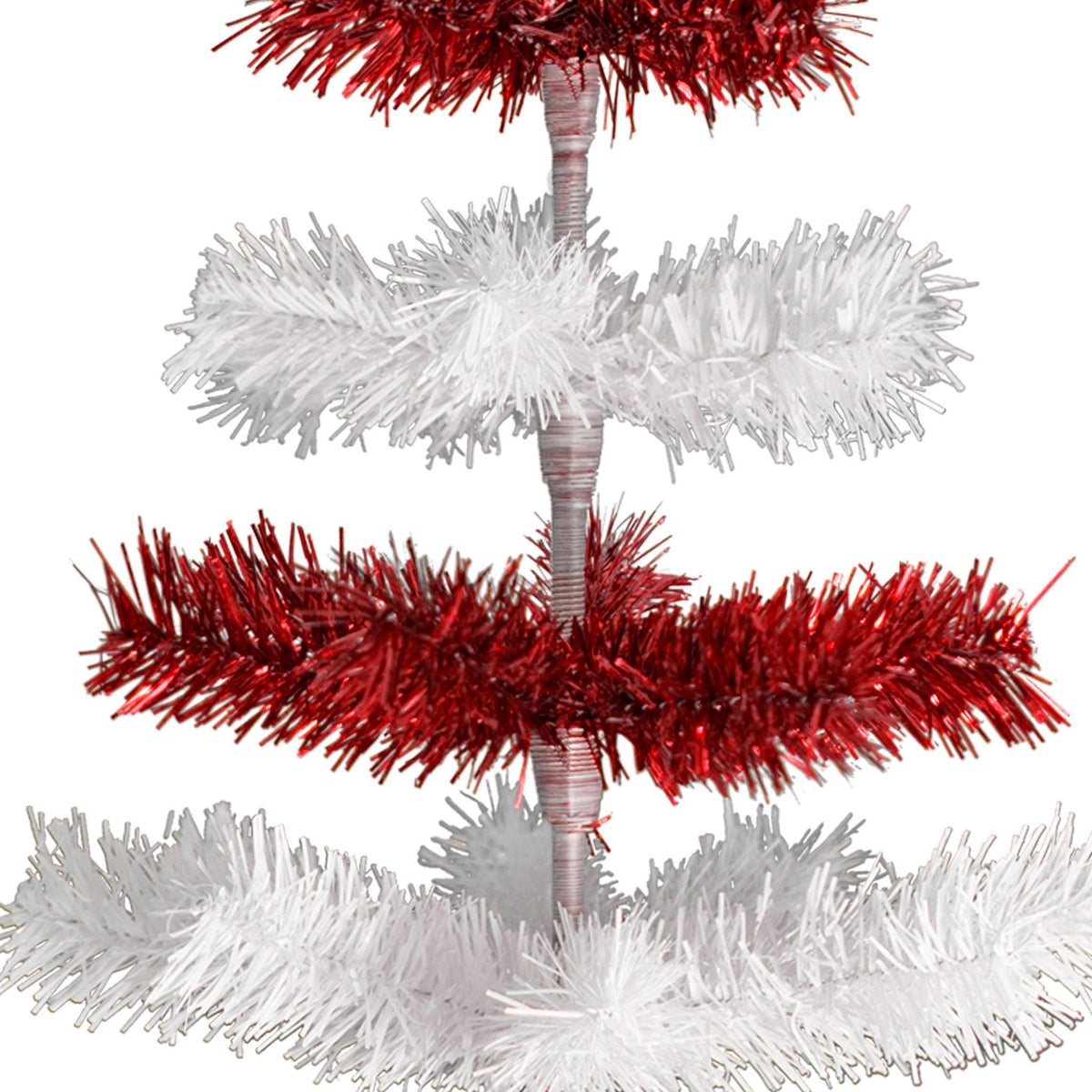 Red & White Layered Tinsel Christmas Trees!    Decorate for the holidays with a Shiny Red and Matte White retro-style Christmas Tree.  Incorporate a little white and blue into your holiday decorations this year.  Shop now at leedisplay.com