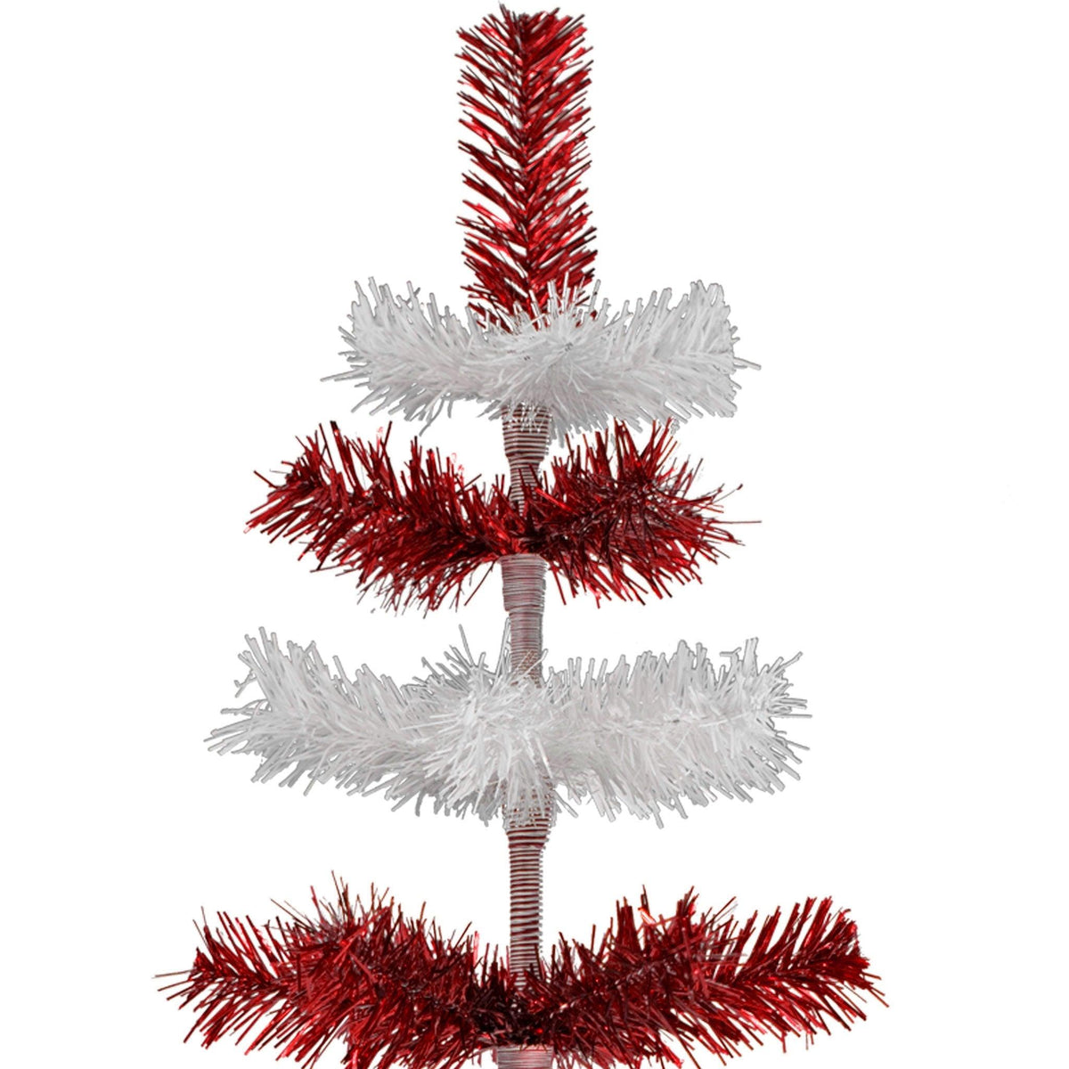 Red & White Layered Tinsel Christmas Trees!    Decorate for the holidays with a Shiny Red and Matte White retro-style Christmas Tree.  Incorporate a little white and blue into your holiday decorations this year.  Shop now at leedisplay.com