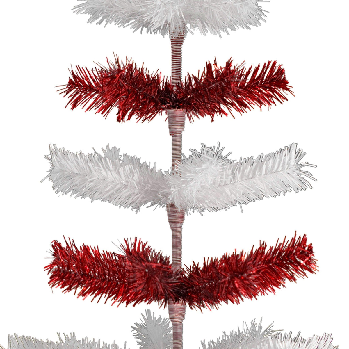 Red & White Layered Tinsel Christmas Trees!    Decorate for the holidays with a Shiny Red and Matte White retro-style Christmas Tree.  Incorporate a little white and blue into your holiday decorations this year.  Shop now at leedisplay.com