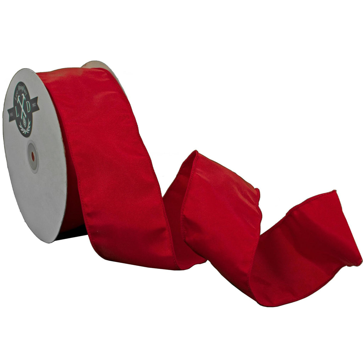 Lee Dispay's 3in Wide Red Christmas Ribbon with a Wired Edge on sale in 50 Yard Rolls.  Buy now at leedisplay.com