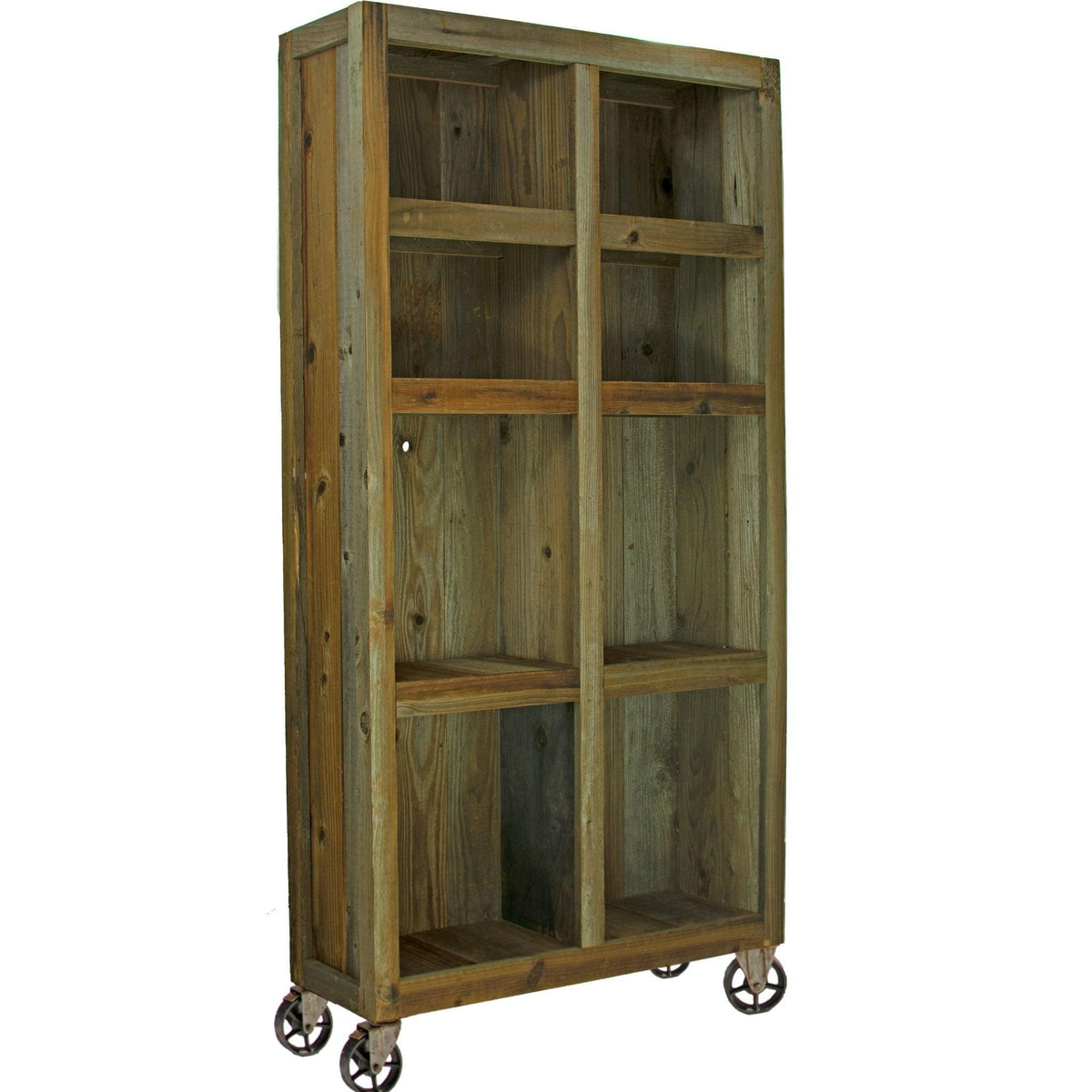 Introducing Lee Display's brand new Outdoor Rolling Redwood Storage Cabinet with Wheels. Shelving Unit with 5in Vintage Cast Iron Casters on sale at leedisplay.com