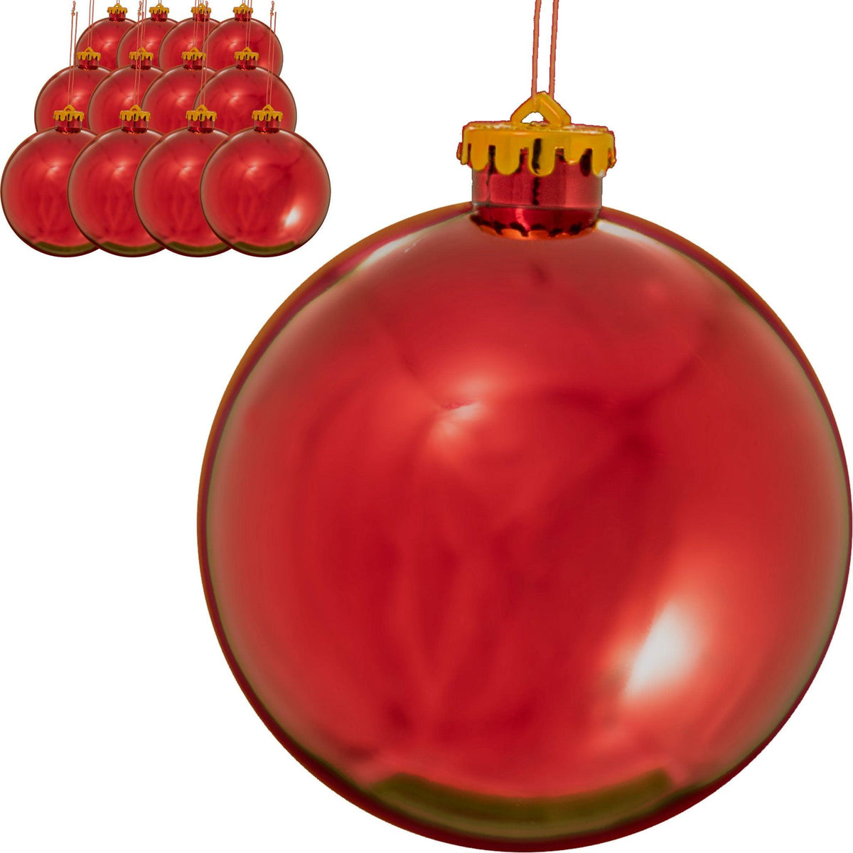 Lee Display offers brand new Shiny Red Plastic Ball Ornaments at wholesale prices for affordable Christmas Tree Hanging and Holiday Decorating on sale at leedisplay.com