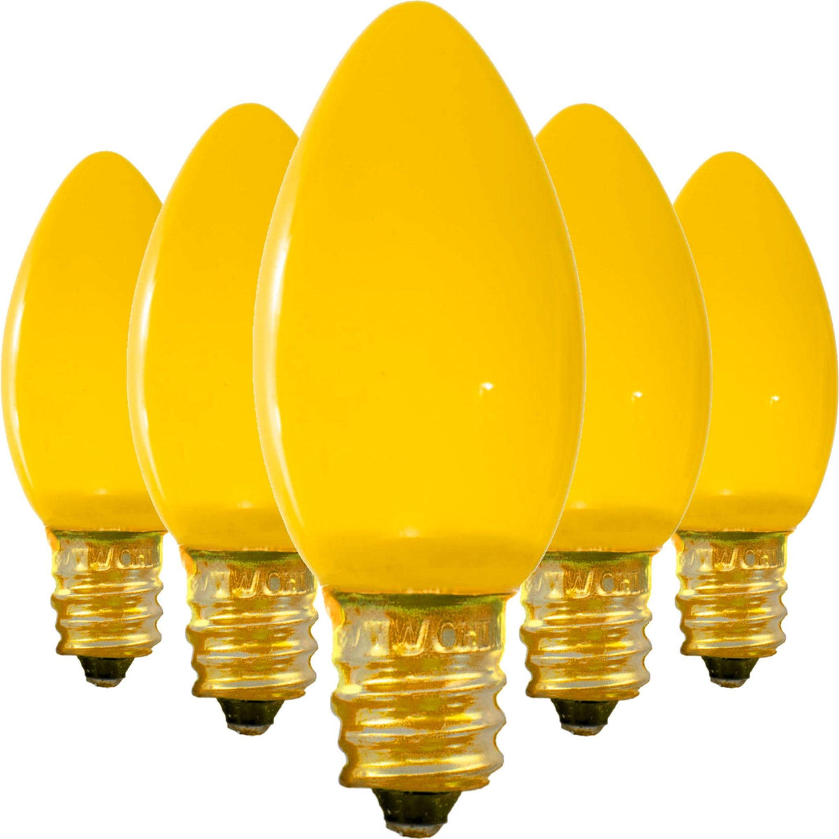 Lee Display's C7/C9 Candelabra Style Solid Yellow Ceramic Christmas Light Bulbs on Sale at leedisplay.com