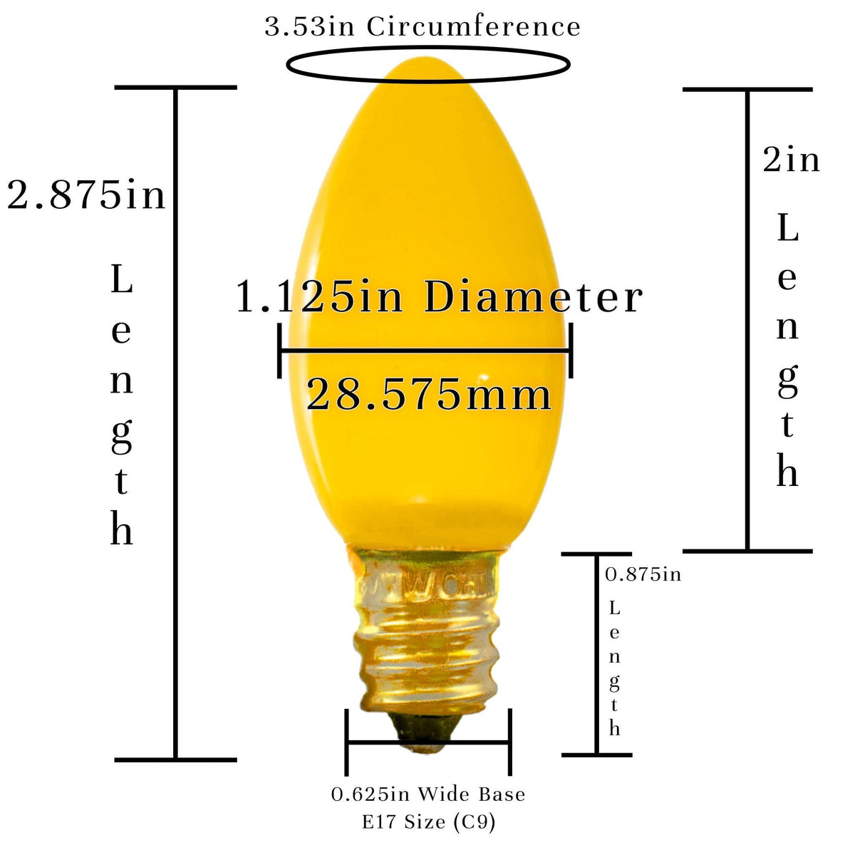 Lee Display's C7/C9 Candelabra Style Solid Yellow Ceramic Christmas Light Bulbs on Sale at leedisplay.com