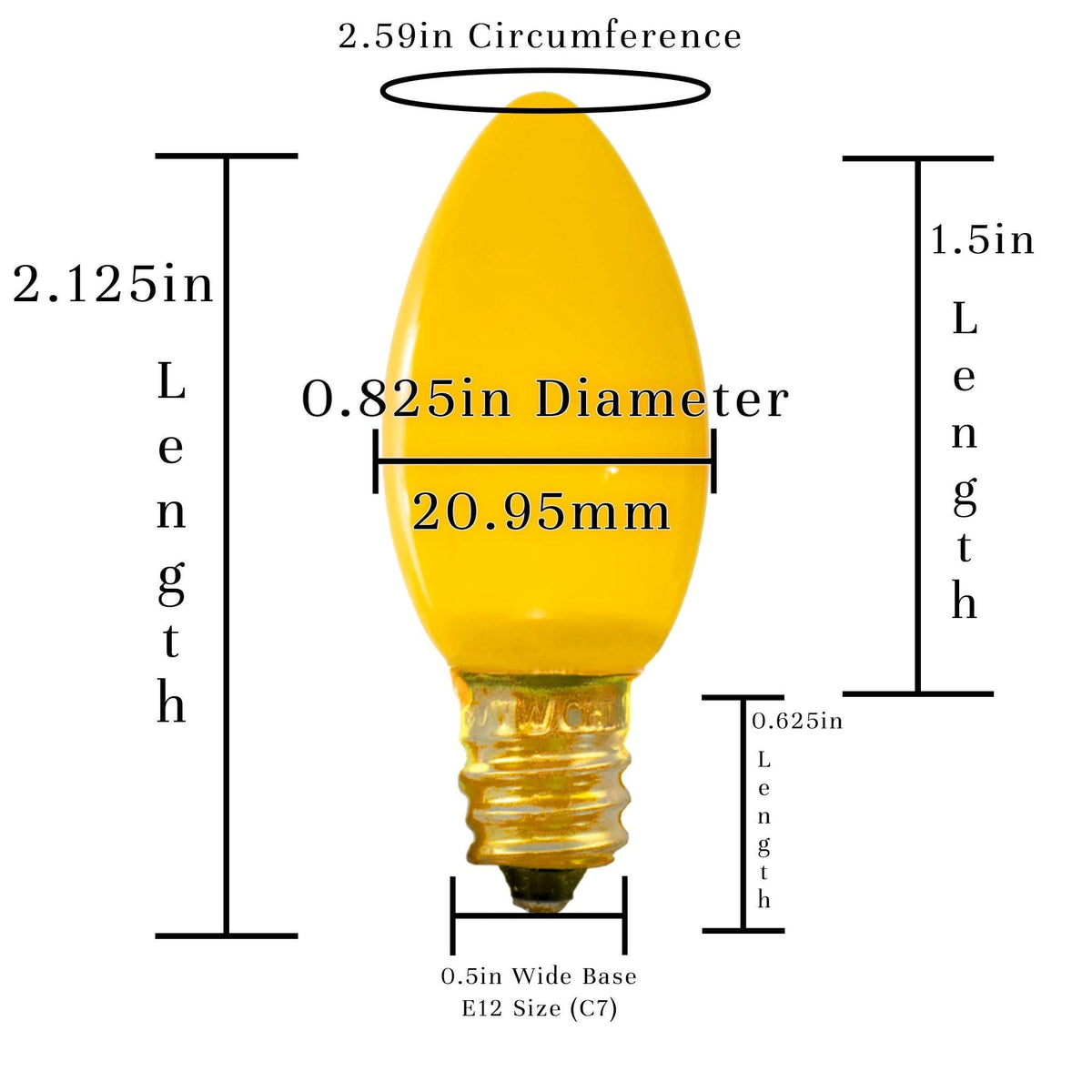 Lee Display's C7/C9 Candelabra Style Solid Yellow Ceramic Christmas Light Bulbs on Sale at leedisplay.com