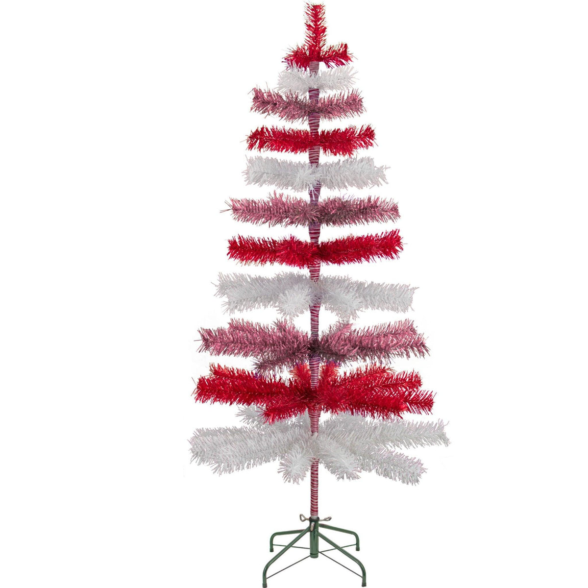 Red, White, and Pink Layered Tinsel Christmas Trees made by hand in the USA     Decorate for the holidays with retro Valentine's Day-themed Trees and start creating your centerpiece.  Shop now at leedisplay.com