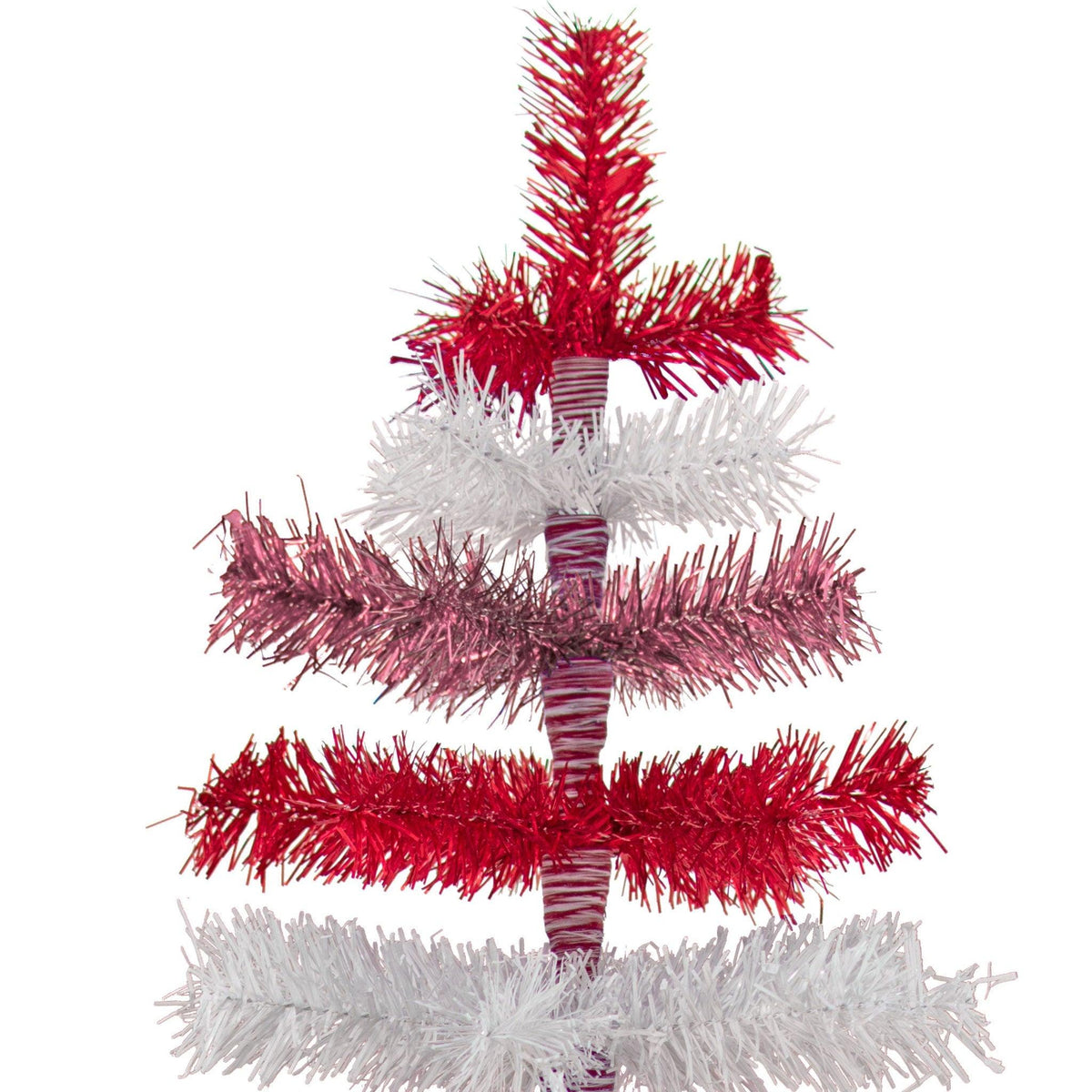 Red, White, and Pink Layered Tinsel Christmas Trees made by hand in the USA     Decorate for the holidays with retro Valentine's Day-themed Trees and start creating your centerpiece.  Shop now at leedisplay.com