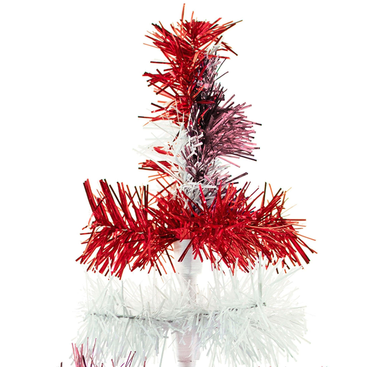 Red, White, and Pink Layered Tinsel Christmas Trees made by hand in the USA     Decorate for the holidays with retro Valentine's Day-themed Trees and start creating your centerpiece.  Shop now at leedisplay.com