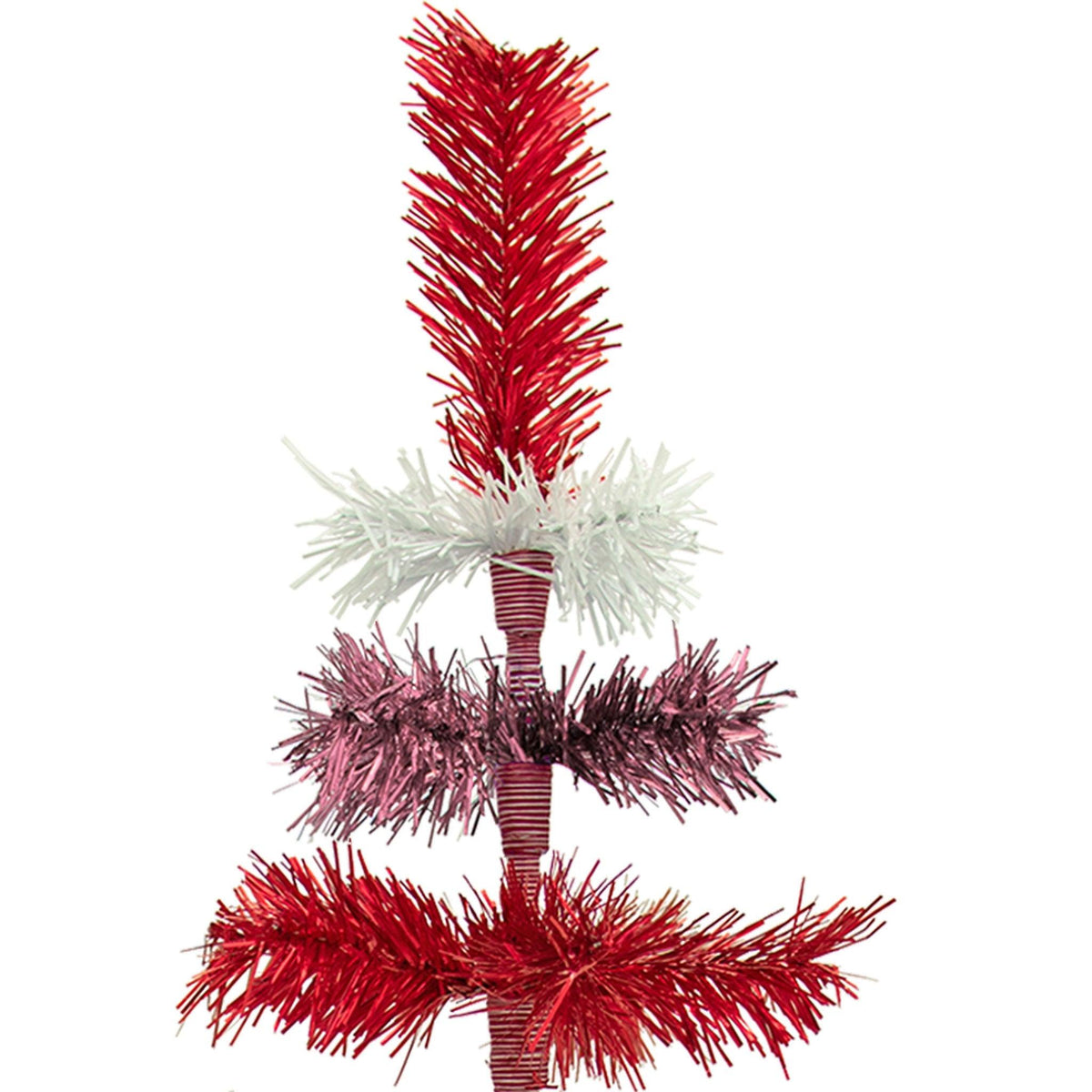 Red, White, and Pink Layered Tinsel Christmas Trees made by hand in the USA     Decorate for the holidays with retro Valentine's Day-themed Trees and start creating your centerpiece.  Shop now at leedisplay.com